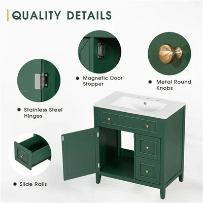 30 Inches Solid Wood Frame Bathroom Vanity Green Color 30 Inches Solid Wood Frame Bathroom Vanity Green Color